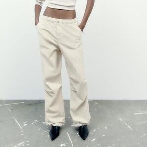 Zara beige cream corduroy parachute pants L Large